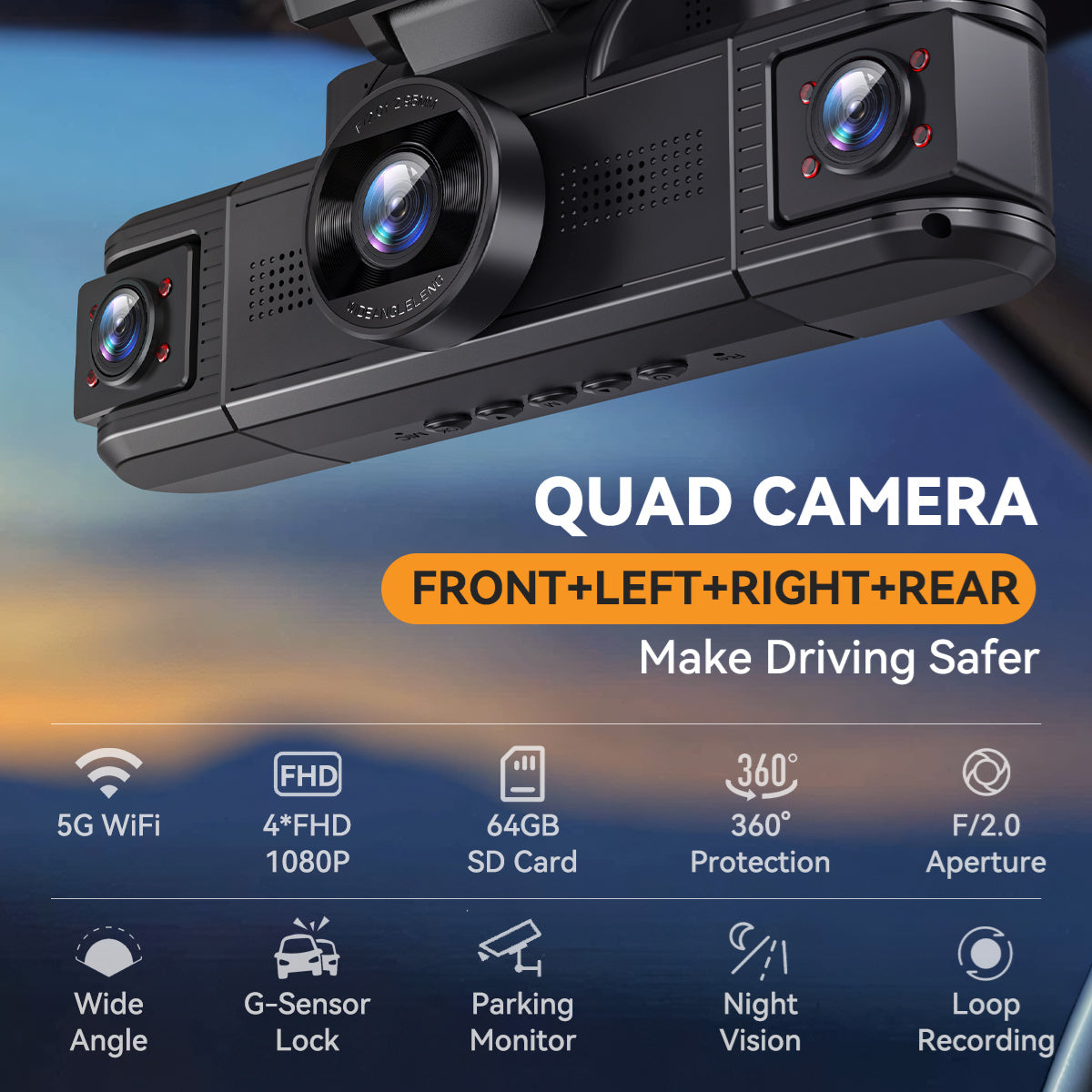 D1 Dash Cam Front and Rear 2K Dash Camera