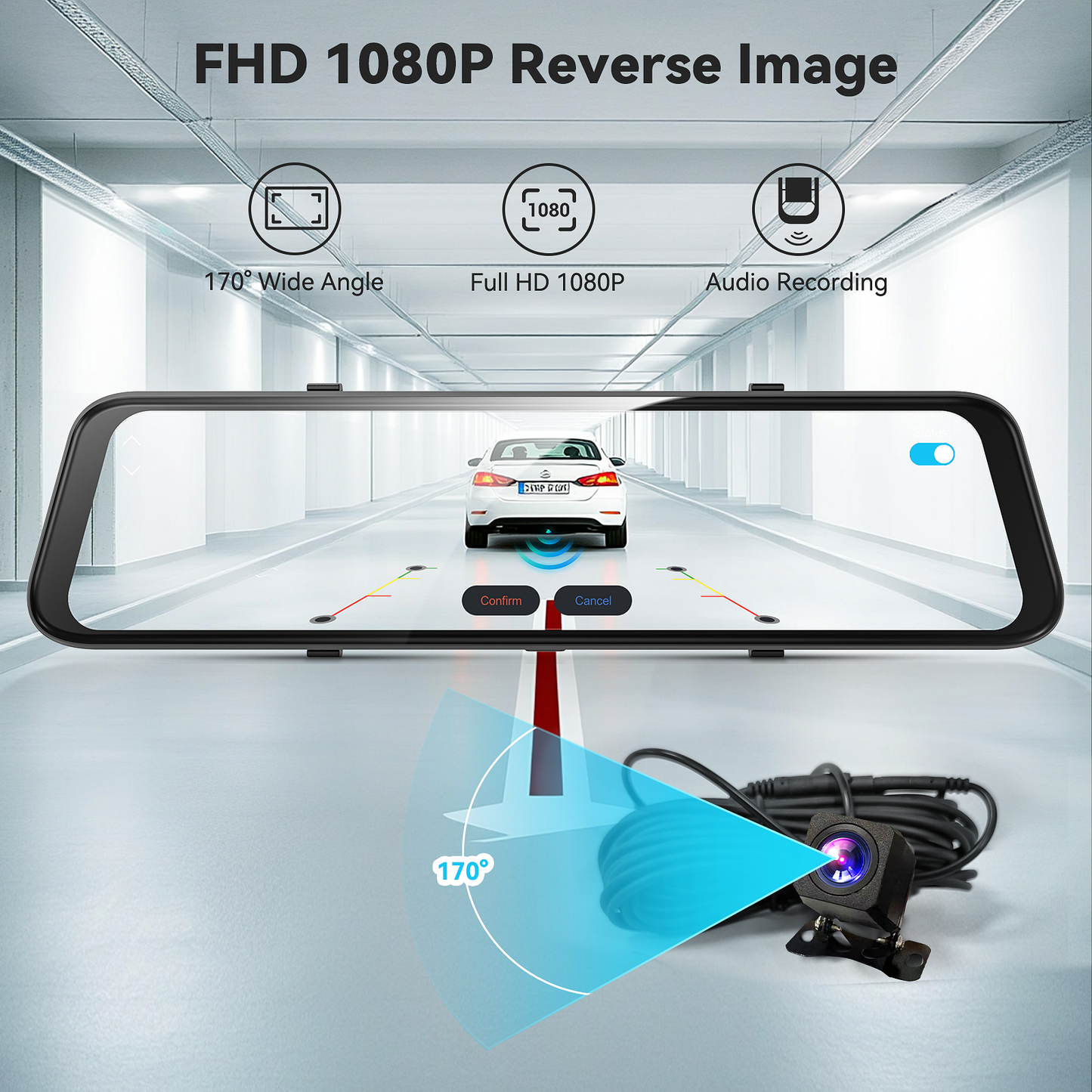 P12: 4K Dash Cam Backup Camera, FHD Rearview Mirror for Cars & Trucks