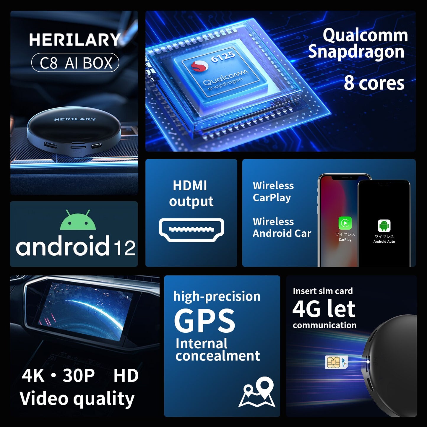 HERILARY C8 Wireless CarPlay 3 in 1 Ai Box