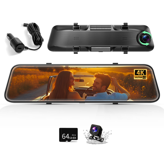 P12: 4K Dash Cam Backup Camera, FHD Rearview Mirror for Cars & Trucks