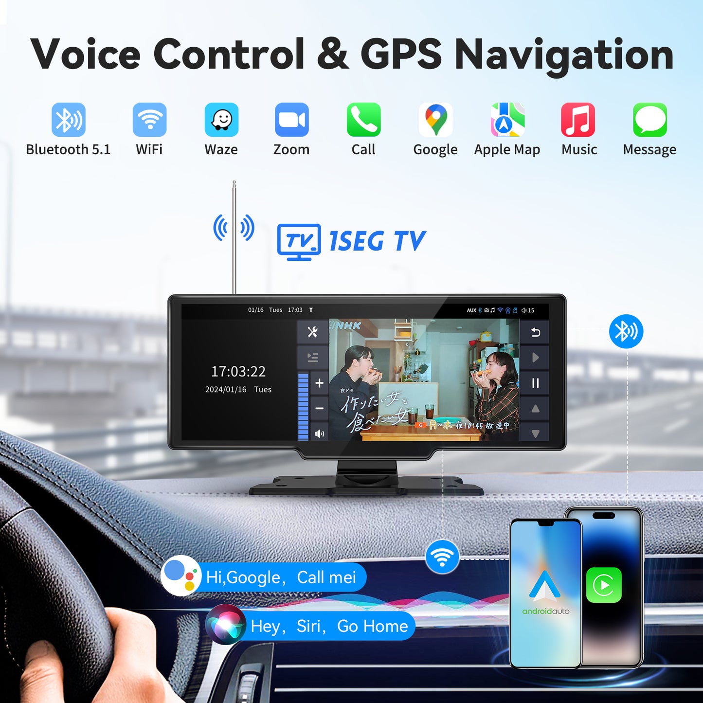 P2: Support 1-seg TV Portable Android & CarPlay Touch Screen for Cars